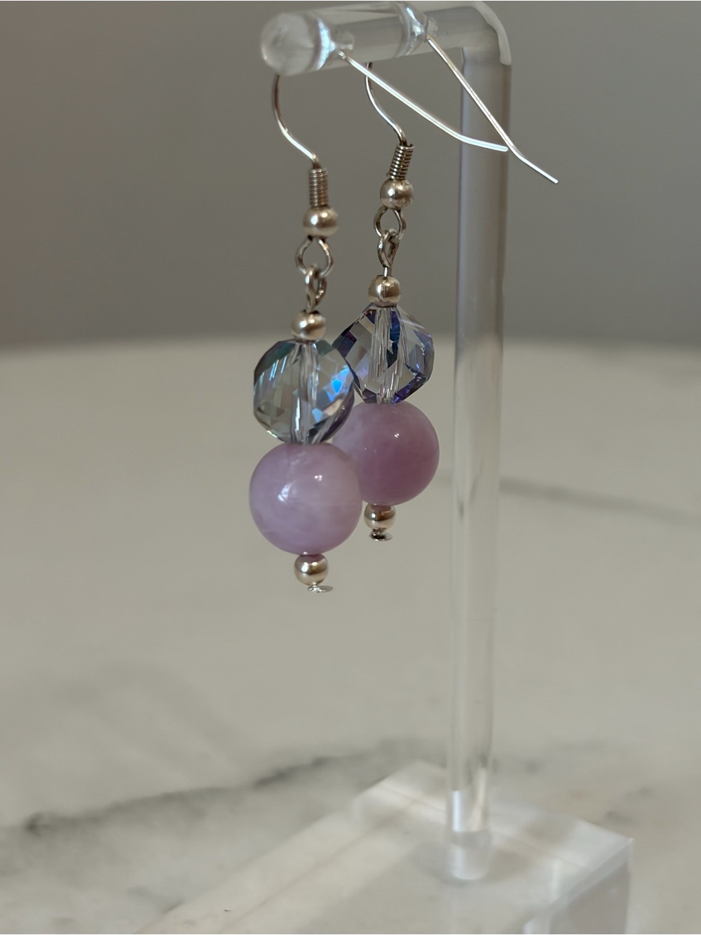 AB Multifaceted Glass and Kunzite Earrings - Picture 8 of 8
